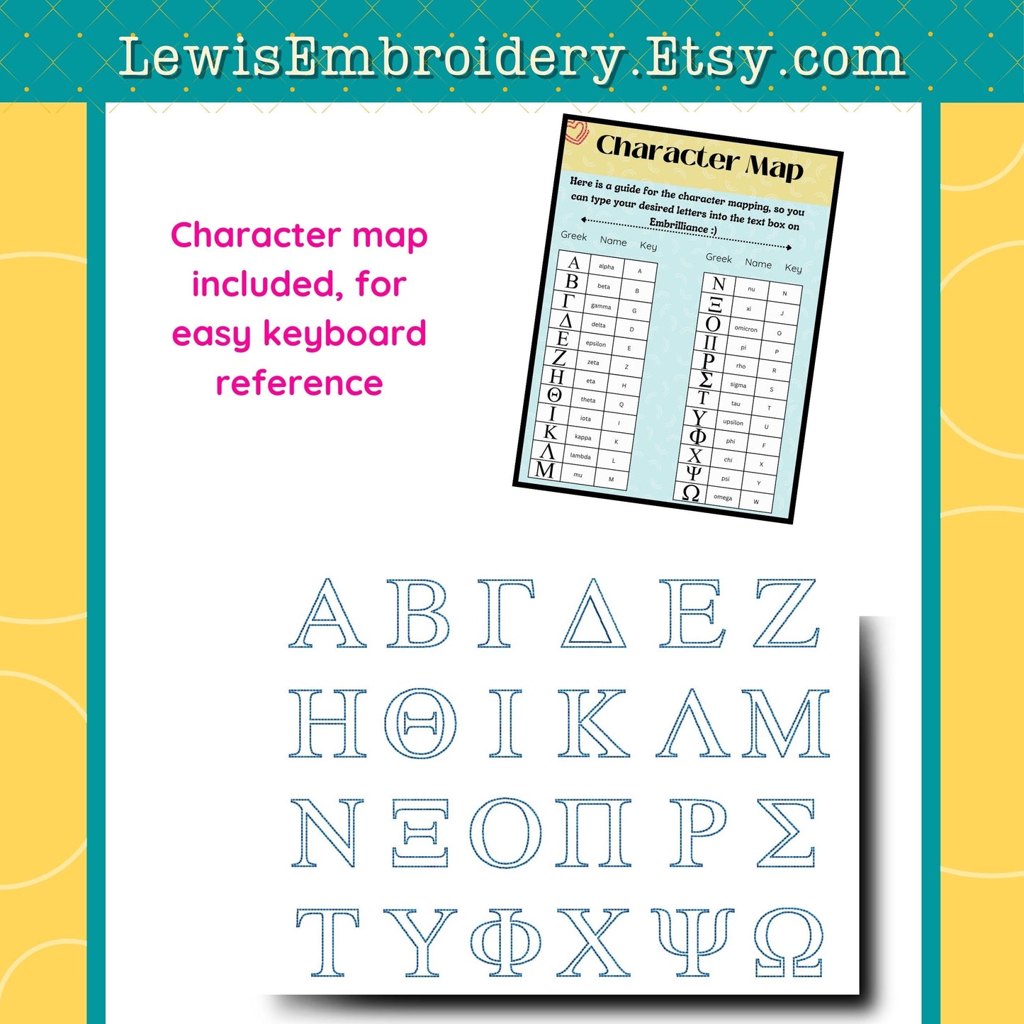 Greek Embossed 3D Puff, Machine Embroidery Font - With BX & Character Map - (PDF Tutorial Included)