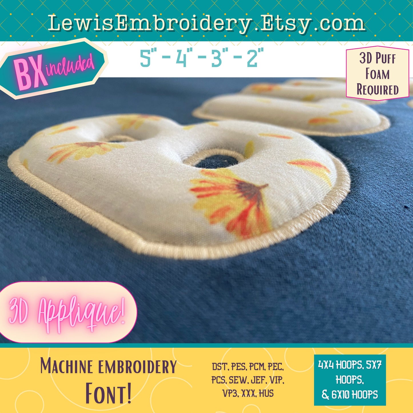 3D Puff Applique, Bluey, Machine Embroidery Font - With BX - (PDF Tutorial Included)