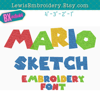 Quick Fill Sketch, Mario, Machine Embroidery Font – BX Included - (Digital Download)