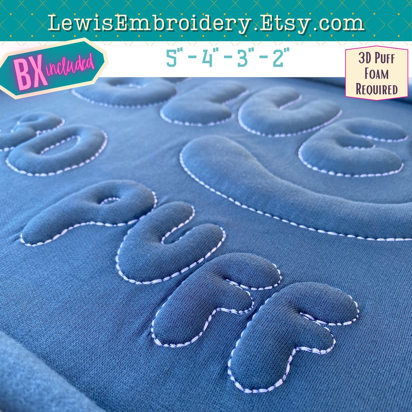 Bluey Embossed 3D Puff, Machine Embroidery Font - With BX - (PDF Tutorial Included)