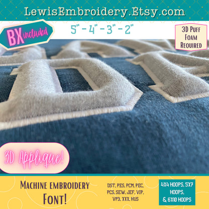 3D Puff Applique, Varsity, Machine Embroidery Font - (PDF Tutorial Included)