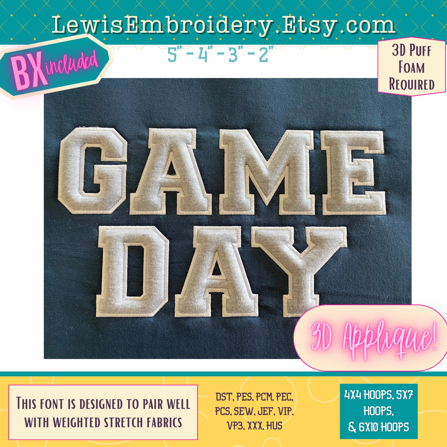 3D Puff Applique, Varsity, Machine Embroidery Font - (PDF Tutorial Included)