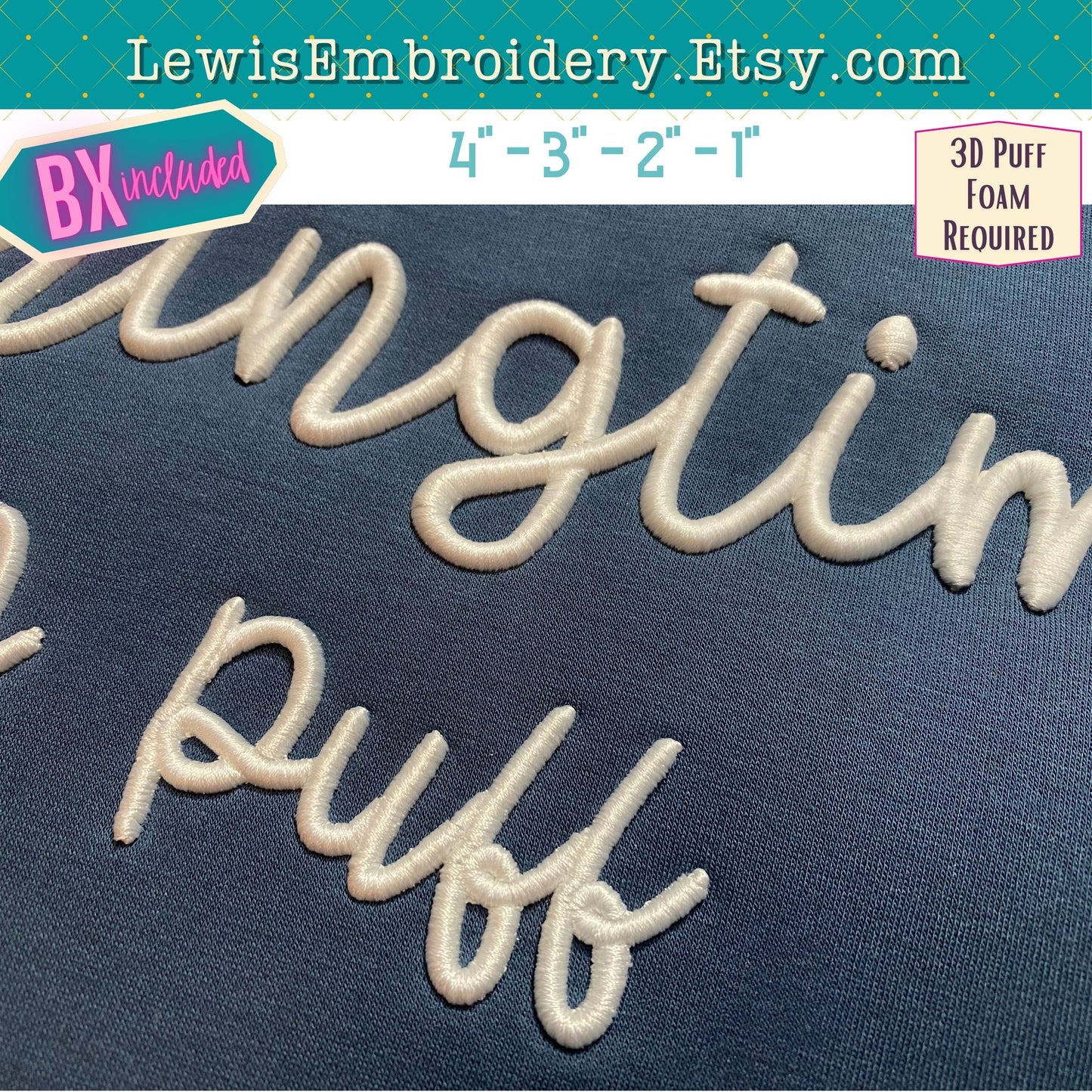 3D Puff Script, Machine Embroidery Font - With BX - (PDF Tutorial Included)