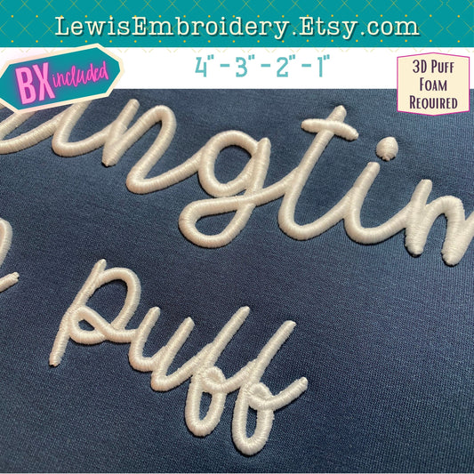 3D Puff Script, Machine Embroidery Font - With BX - (PDF Tutorial Included)