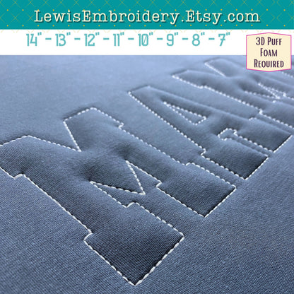 MAMA Embossed 3D Puff, Machine Embroidery Design - NOT Full Font - (PDF Tutorial Included)