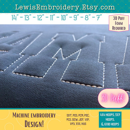 MAMA Embossed 3D Puff, Machine Embroidery Design - NOT Full Font - (PDF Tutorial Included)