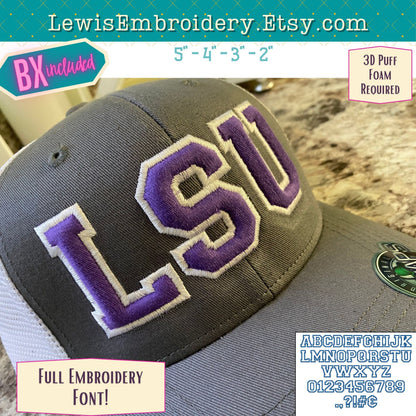 3D Puff Applique, Varsity, Machine Embroidery Font - (PDF Tutorial Included)