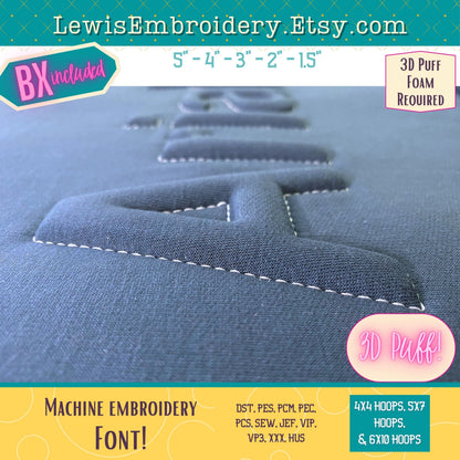 Embossed 3D Puff, Machine Embroidery, Arial Font - With BX - (PDF Tutorial Included)