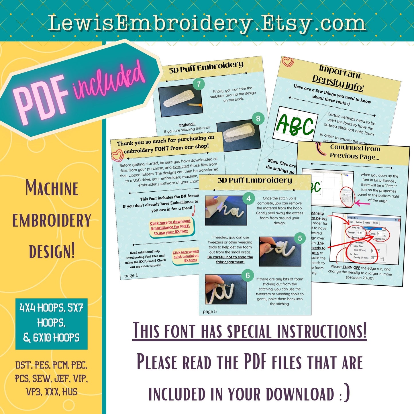 3D Puff, Times, Machine Embroidery Font - With BX - (PDF Tutorial Included)