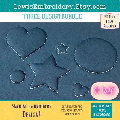 Embossed 3D Puff Shapes, Machine Embroidery Design - (PDF Tutorial Included)