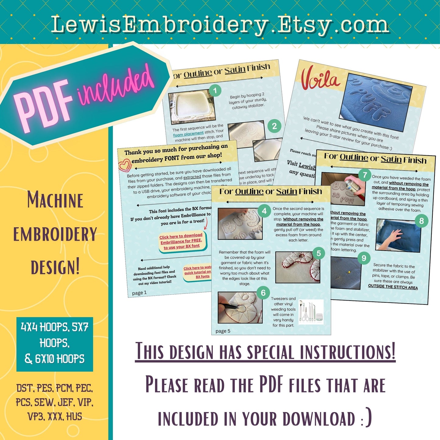 Embossed 3D Puff Shapes, Machine Embroidery Design - (PDF Tutorial Included)