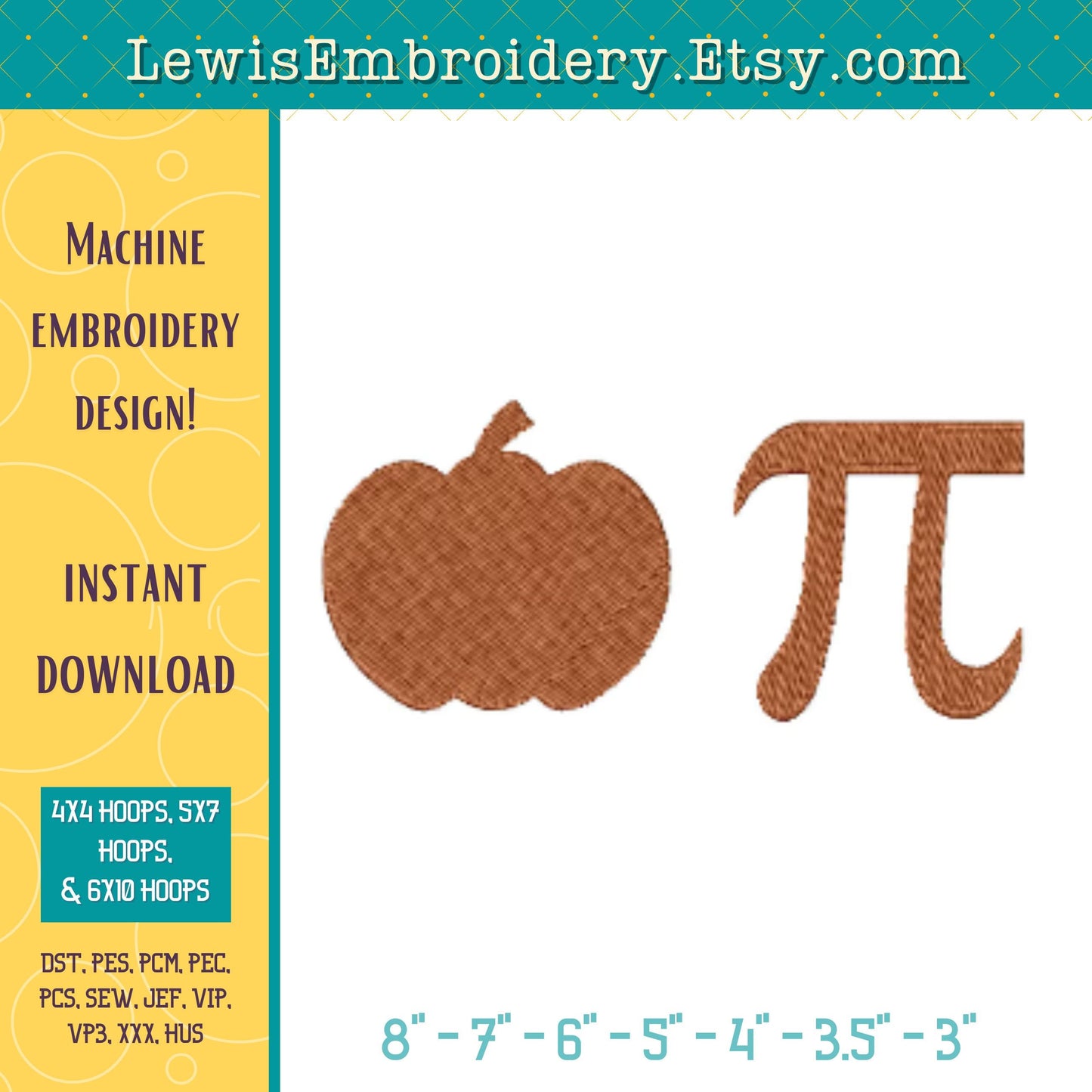 Pumpkin Pi, Machine Embroidery Design – (Instant Download)
