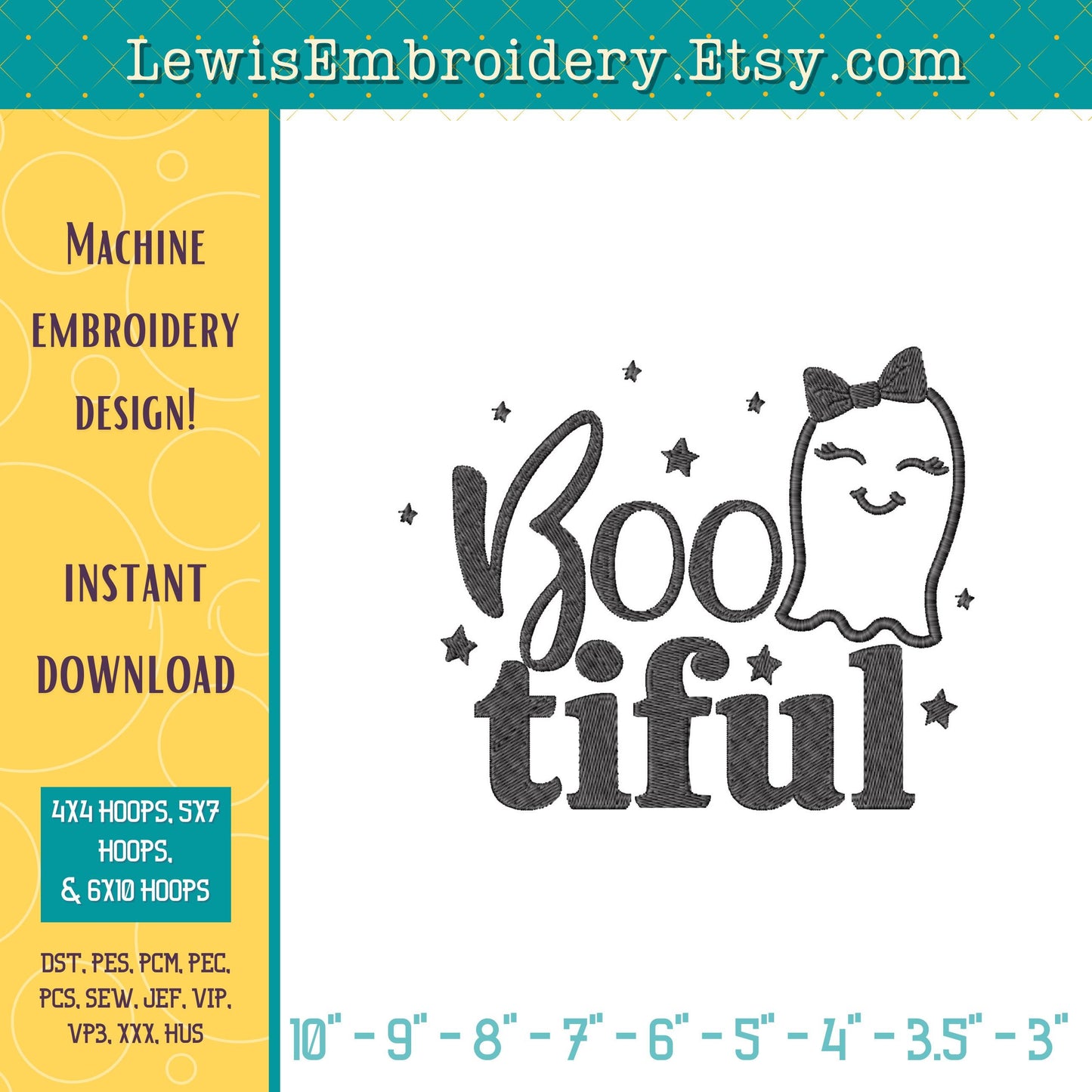 BOOtiful Ghost, Machine Embroidery Design – (Instant Download)