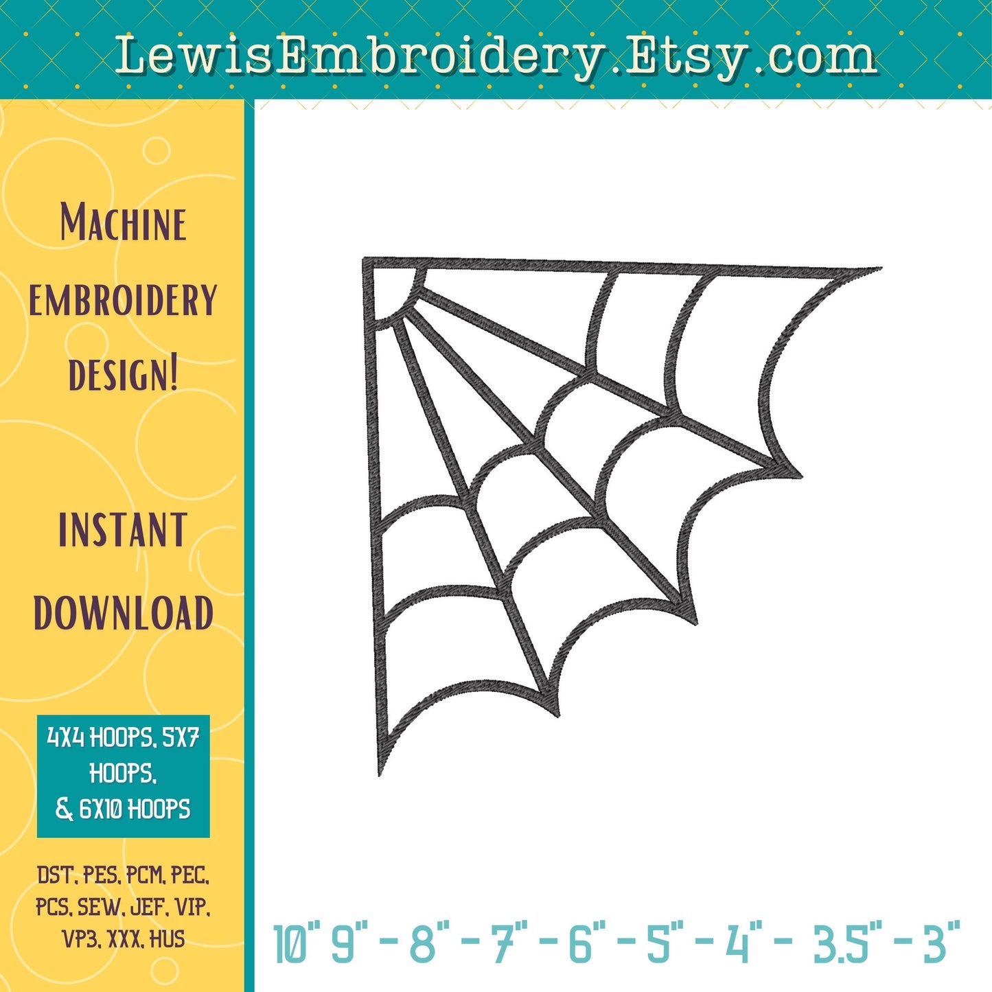 Corner Spider Web, Machine Embroidery Design – (Digital Download)