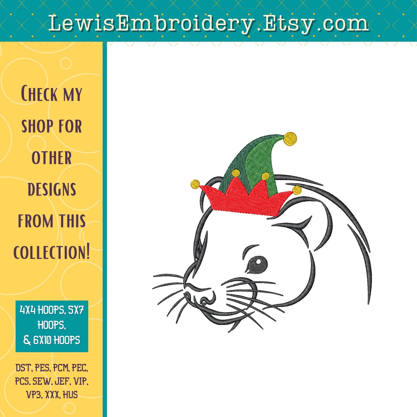 Christmas Ferret, Machine Embroidery Design – (Instant Download)