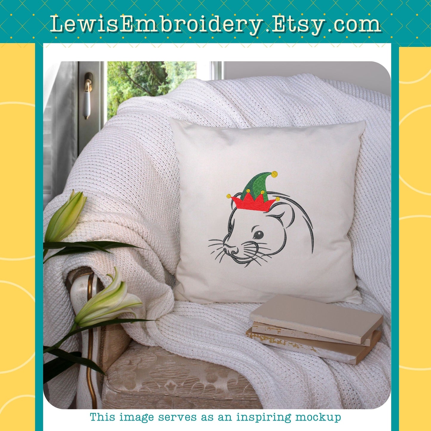 Christmas Ferret, Machine Embroidery Design – (Instant Download)