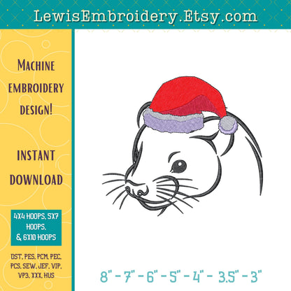 Santa Hat Ferret, Machine Embroidery Design – (Instant Download)