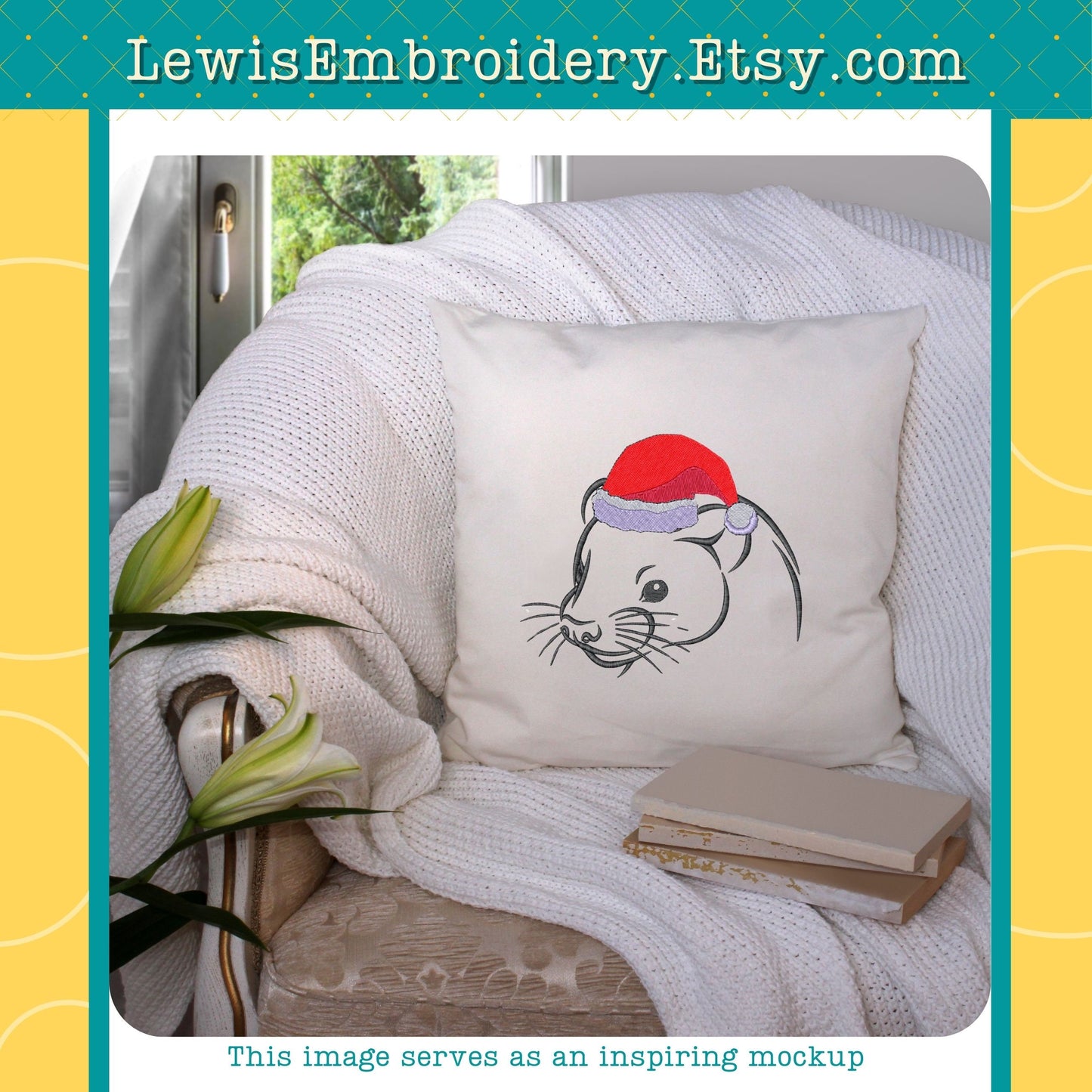 Santa Hat Ferret, Machine Embroidery Design – (Instant Download)