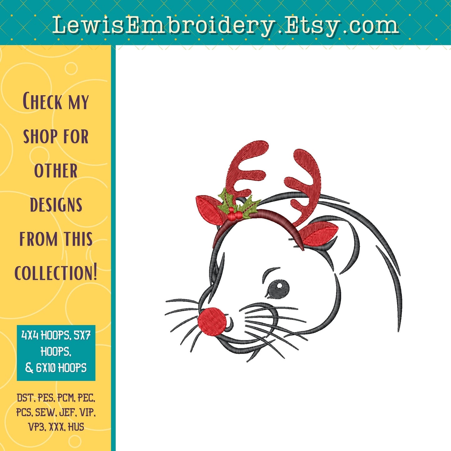 Reindeer Ferret, Machine Embroidery Design – (Instant Download)