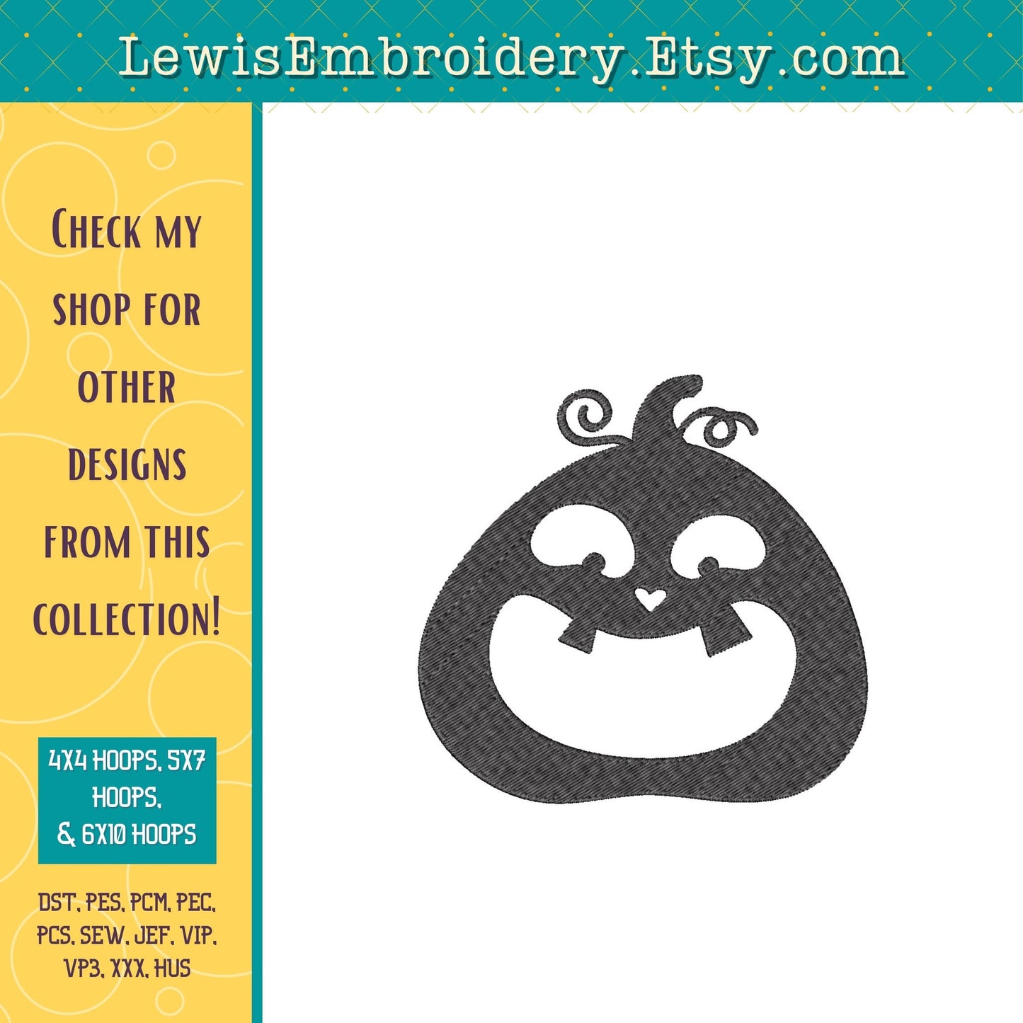 Happy Jack O' Lantern Pumpkin, Machine Embroidery Design - (Instant Download)