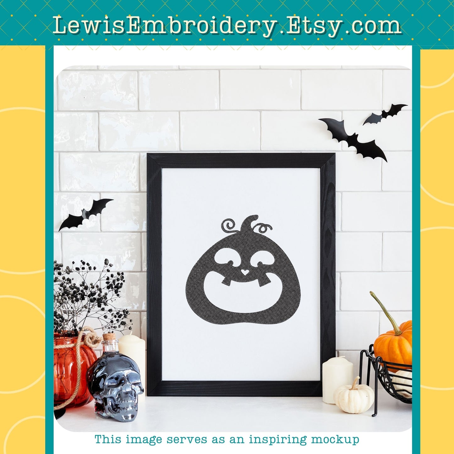 Happy Jack O' Lantern Pumpkin, Machine Embroidery Design - (Instant Download)