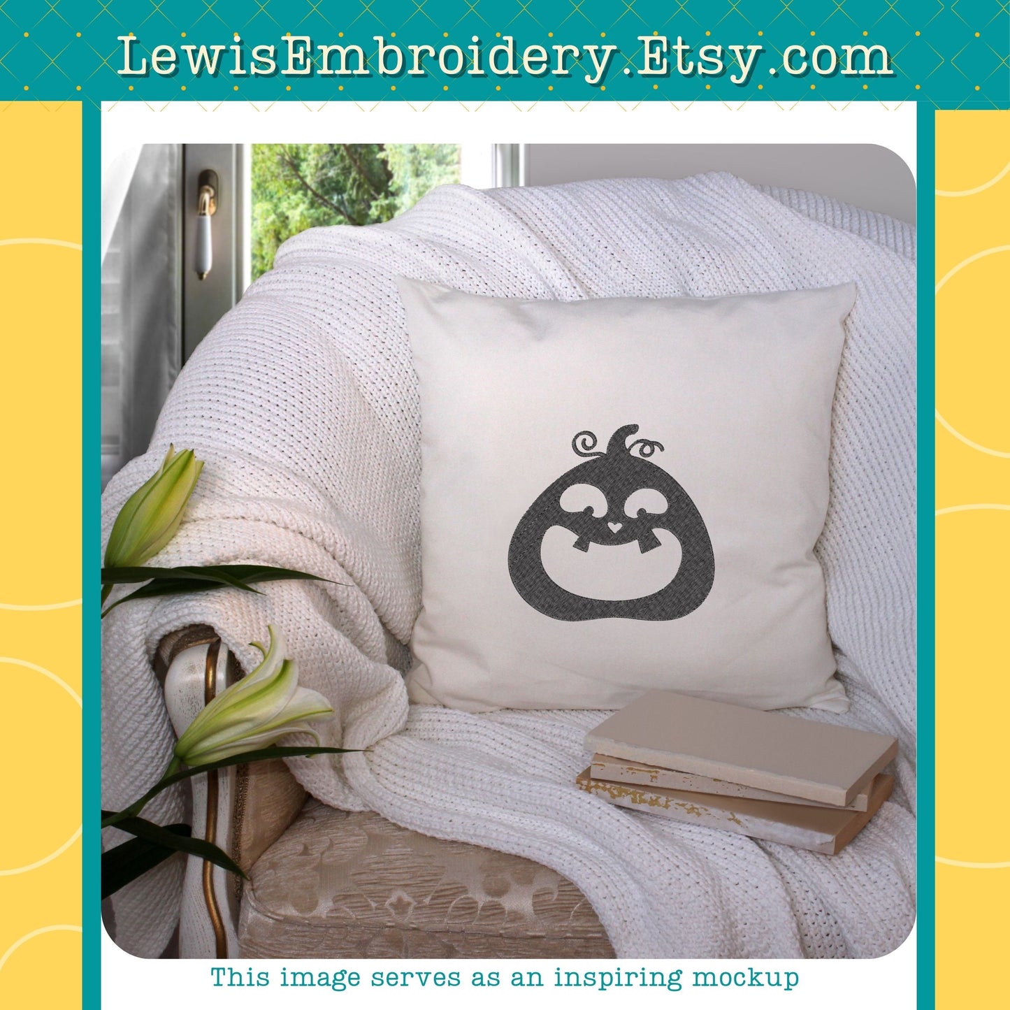 Happy Jack O' Lantern Pumpkin, Machine Embroidery Design - (Instant Download)