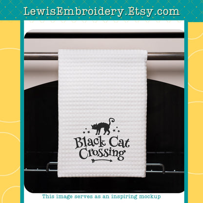 Black Cat Crossing, Machine Embroidery Design - (Instant Download)
