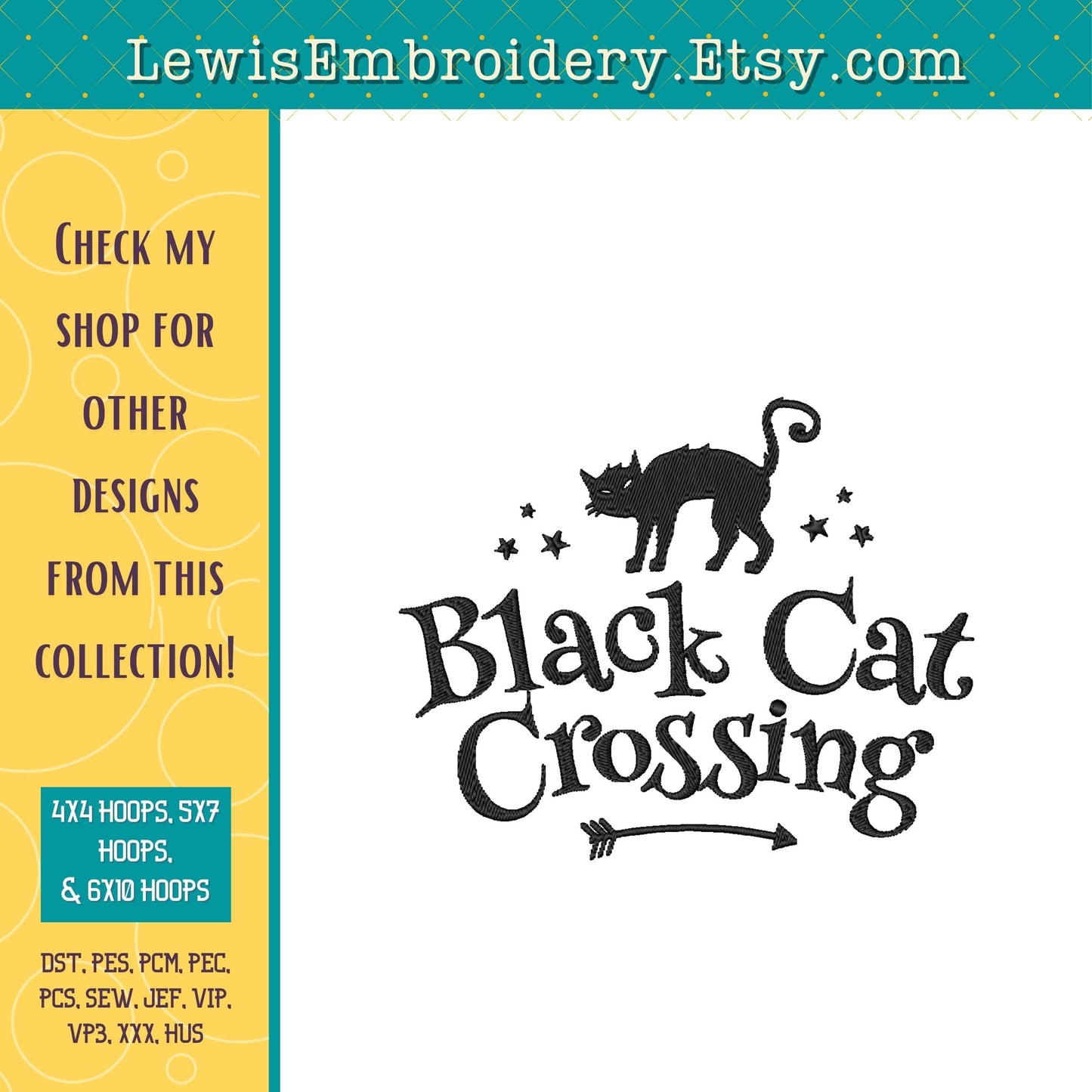 Black Cat Crossing, Machine Embroidery Design - (Instant Download)