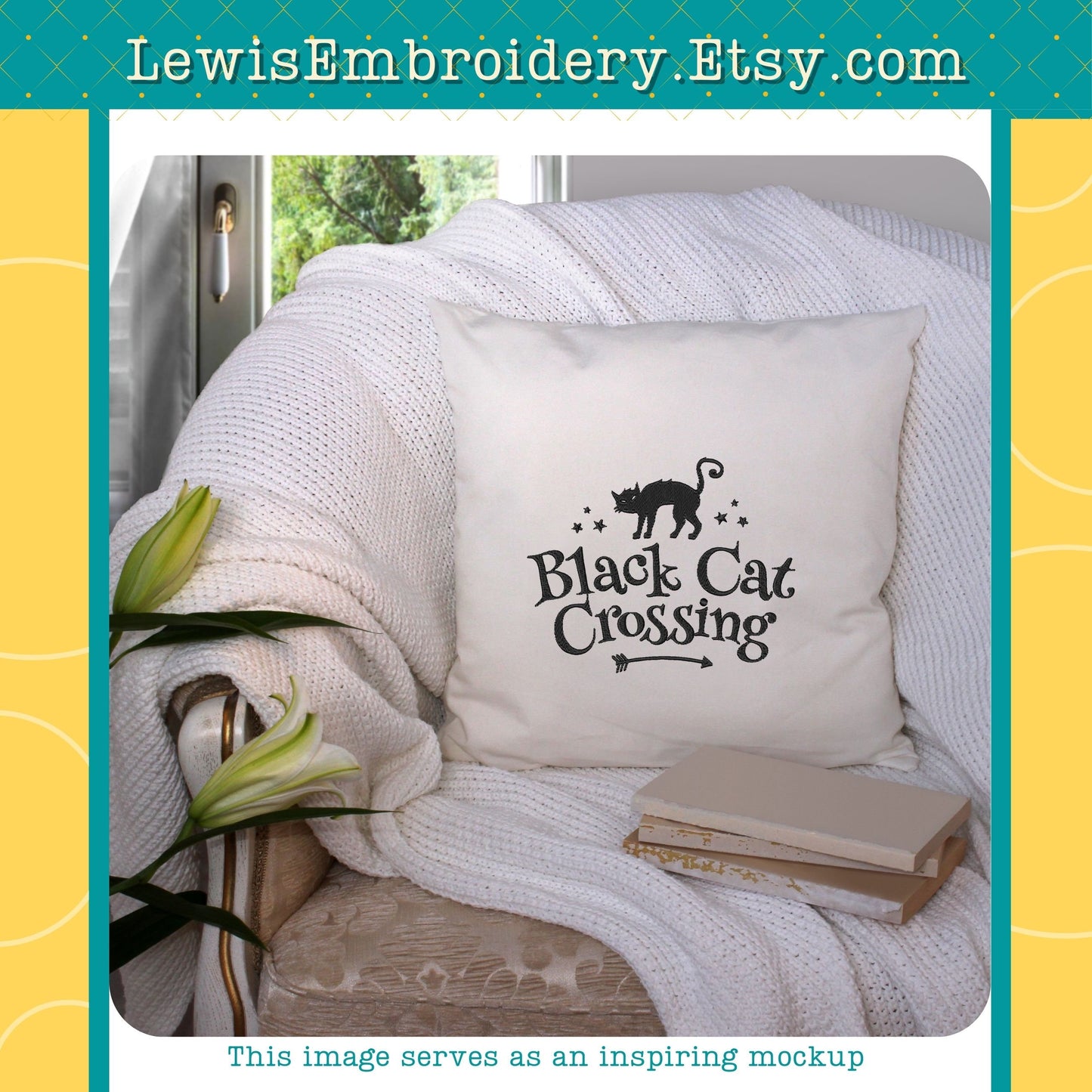 Black Cat Crossing, Machine Embroidery Design - (Instant Download)