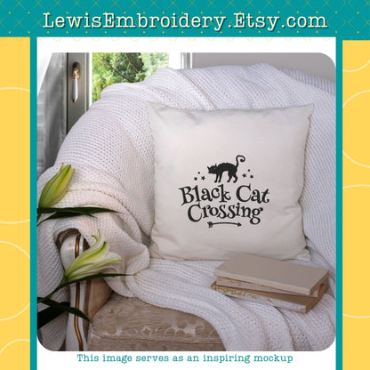 Black Cat Crossing, Machine Embroidery Design - (Instant Download)