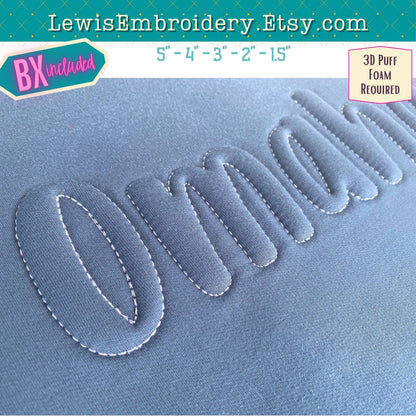 Embossed 3D Puff, Machine Embroidery Font - With BX - (PDF Tutorial Included)