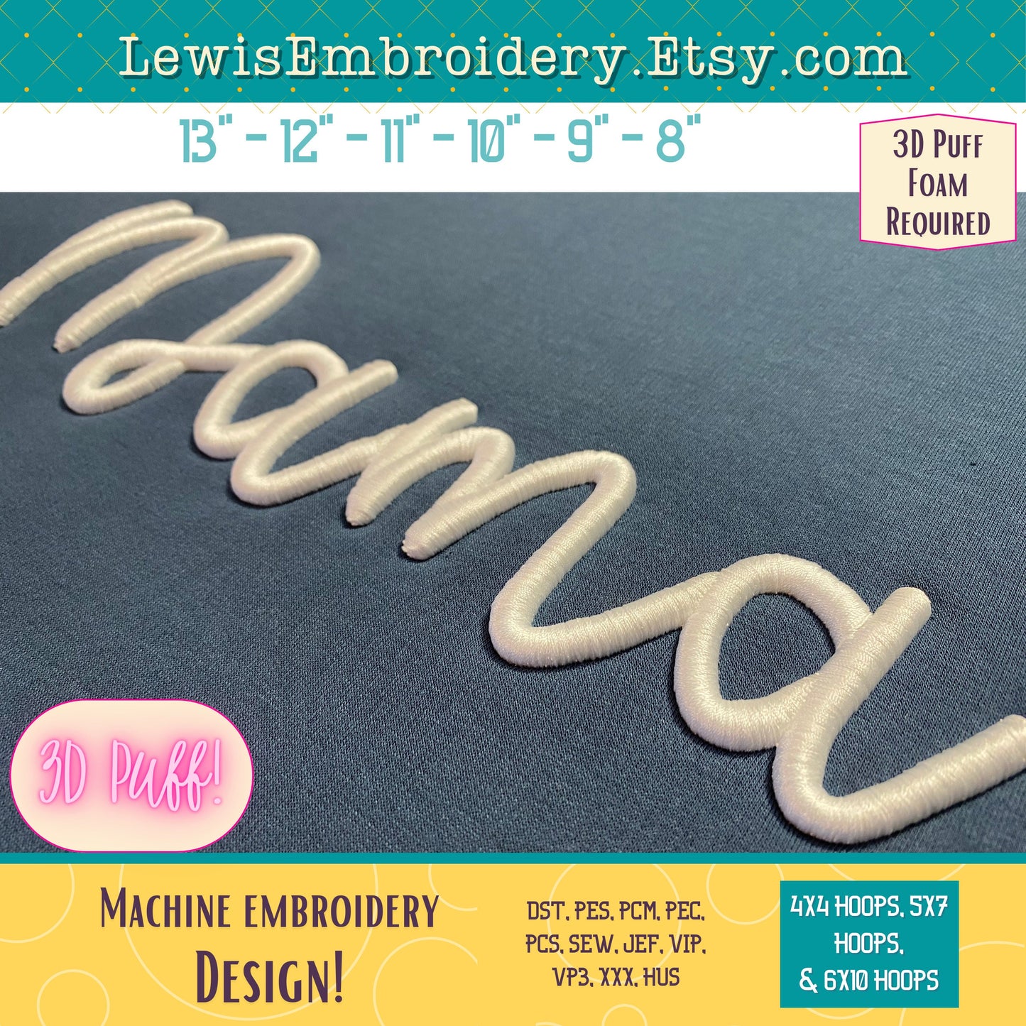 MAMA 3D Puff, Machine Embroidery Design - NOT Full Font - (Digital Download)