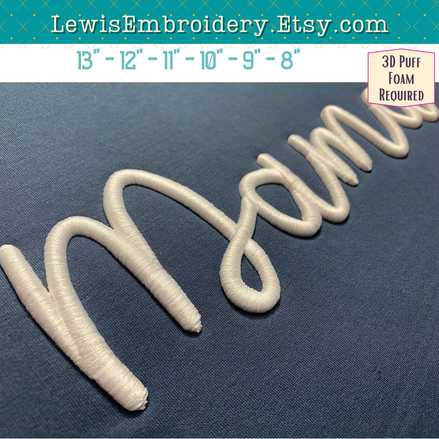 MAMA 3D Puff, Machine Embroidery Design - NOT Full Font - (Digital Download)