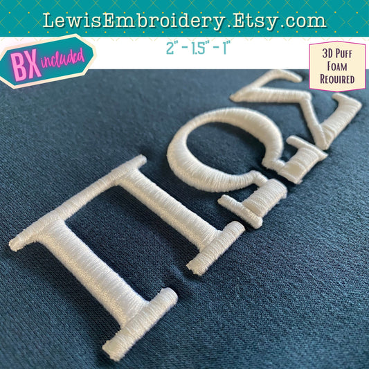 Greek 3D Puff, Machine Embroidery Font - With BX & Character Map - (PDF Tutorial Included)