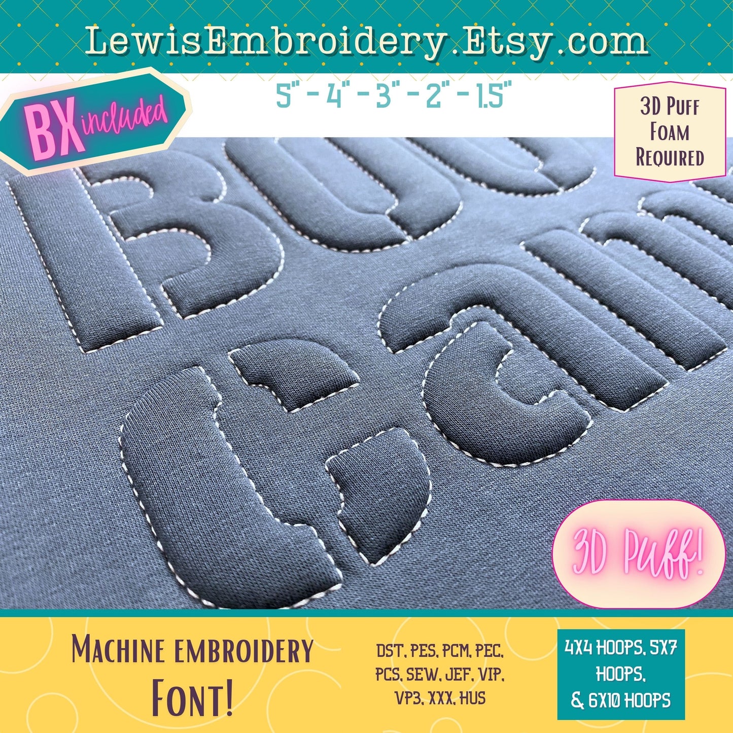 Embossed 3D Puff, Stencil, Machine Embroidery Font - With BX - (PDF Tutorial Included)