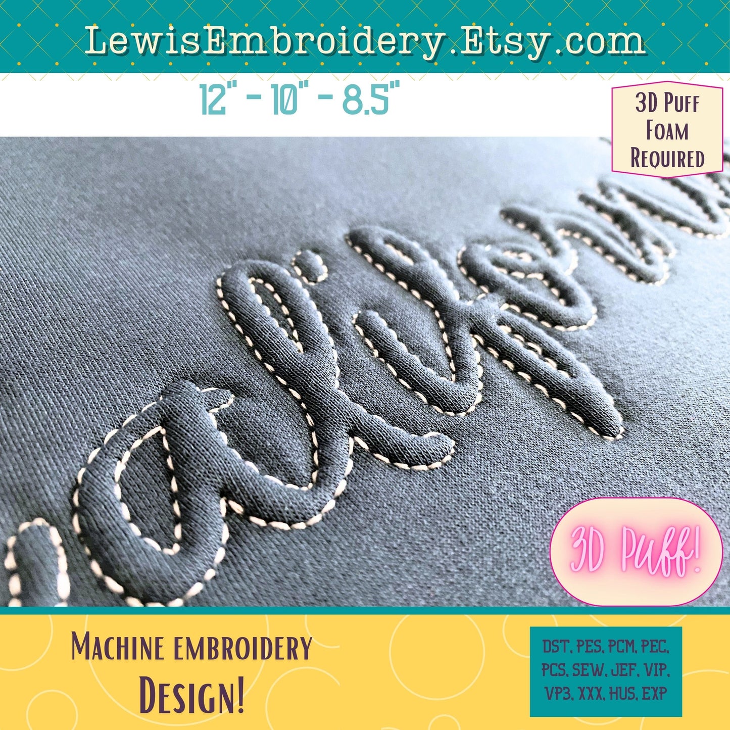 CALIFORNIA Embossed 3D Puff, Machine Embroidery Design - NOT Full Font - (PDF Tutorial Included)