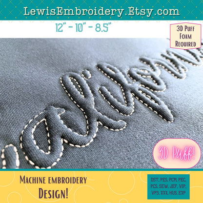 CALIFORNIA Embossed 3D Puff, Machine Embroidery Design - NOT Full Font - (PDF Tutorial Included)