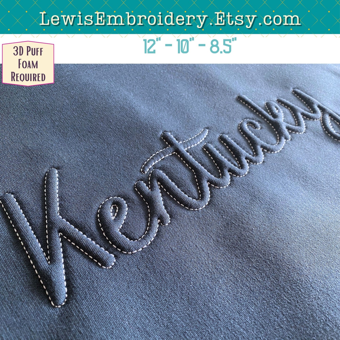 KENTUCKY Embossed 3D Puff, Machine Embroidery Design - NOT Full Font - (PDF Tutorial Included)