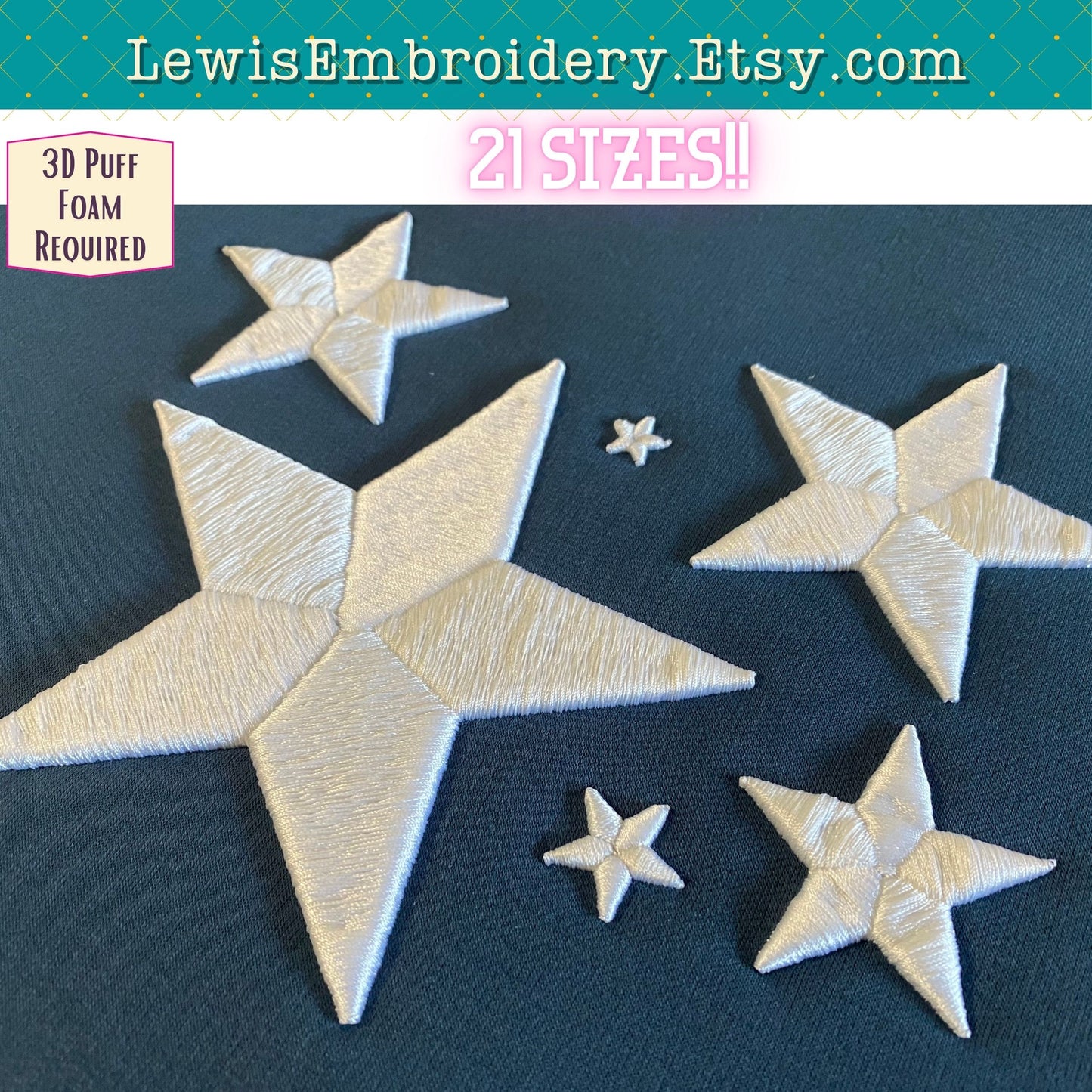 3D Puff Star, Machine Embroidery Design - (PDF Tutorial Included)