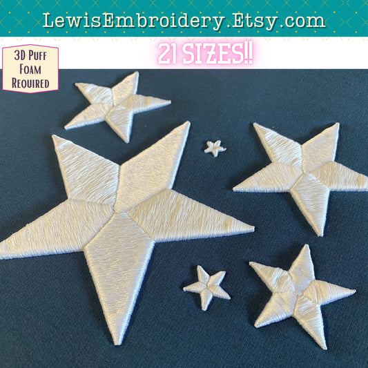3D Puff Star, Machine Embroidery Design - (PDF Tutorial Included)