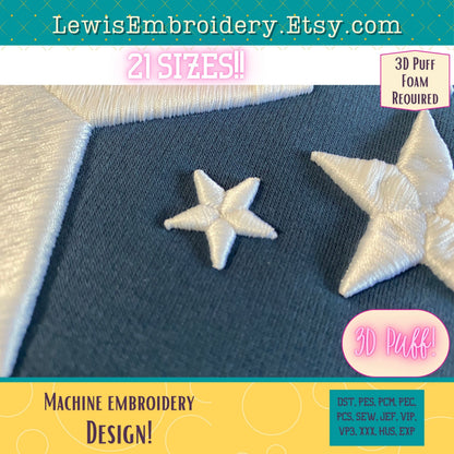 3D Puff Star, Machine Embroidery Design - (PDF Tutorial Included)