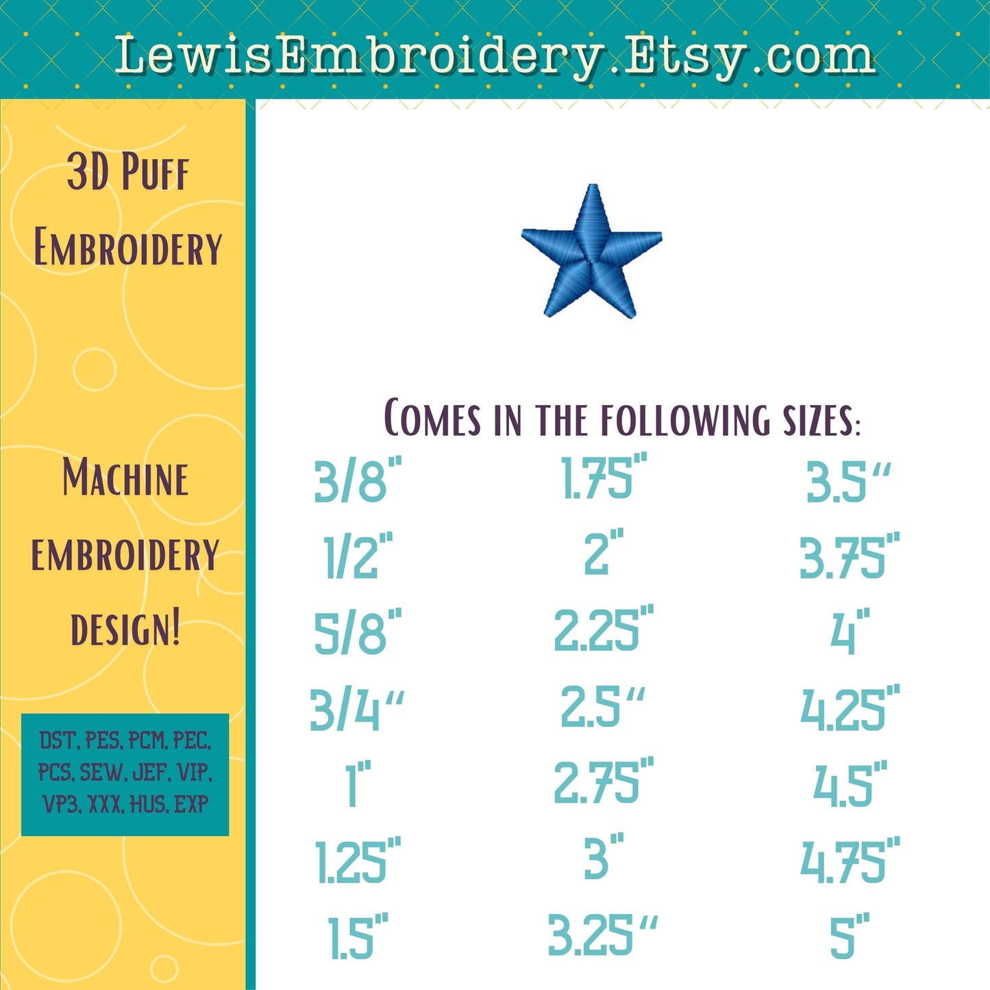3D Puff Star, Machine Embroidery Design - (PDF Tutorial Included)