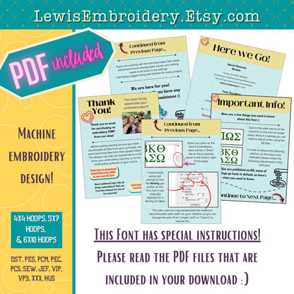 Greek Alphabet Machine Embroidery Font - with BX & Character Map - (Digital Download)