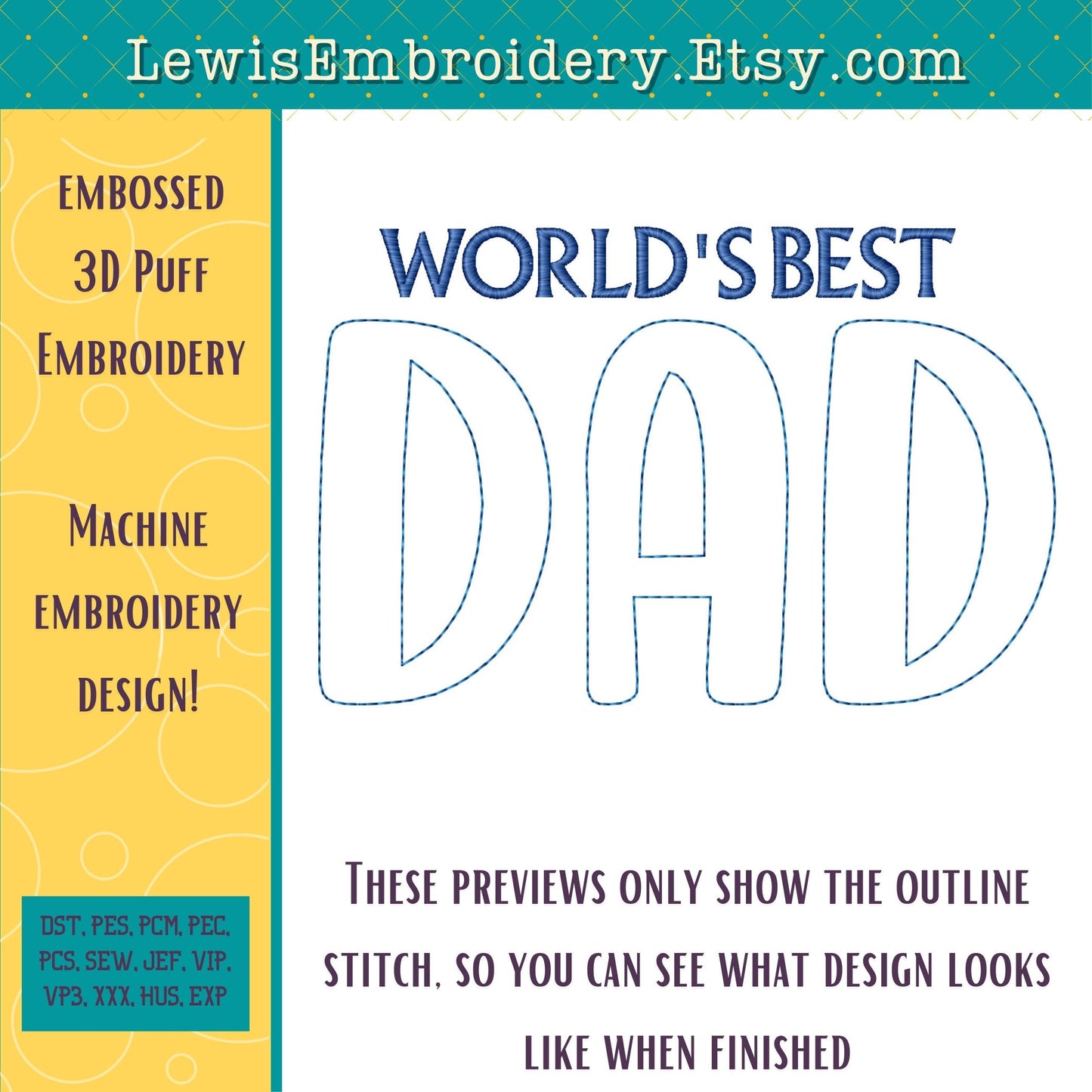 DAD 3D Puff Applique, Machine Embroidery Design - NOT Full Font - (Digital Download)