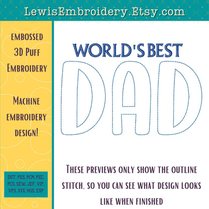 DAD 3D Puff Applique, Machine Embroidery Design - NOT Full Font - (Digital Download)