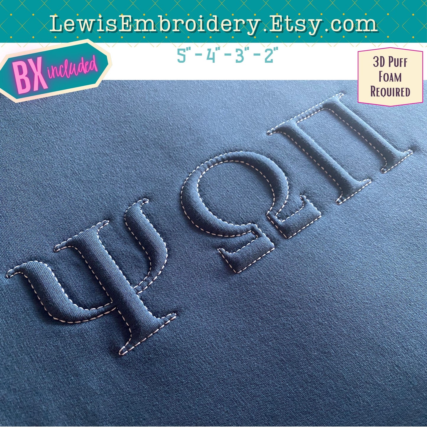 Greek Embossed 3D Puff, Machine Embroidery Font - With BX & Character Map - (PDF Tutorial Included)