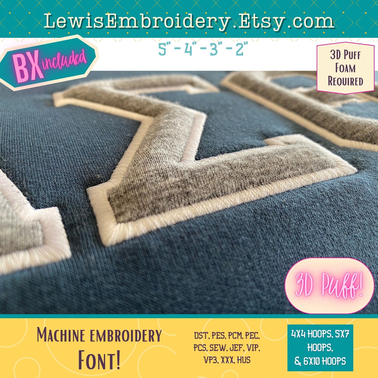 3D Puff Applique, Greek, Machine Embroidery Font - With BX & Character Map - (PDF Tutorial Included)