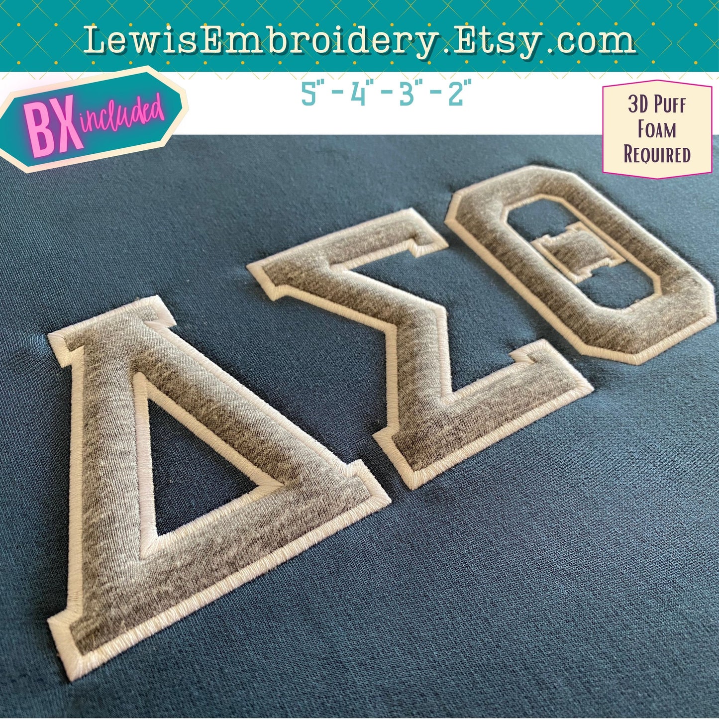 3D Puff Applique, Greek, Machine Embroidery Font - With BX & Character Map - (PDF Tutorial Included)