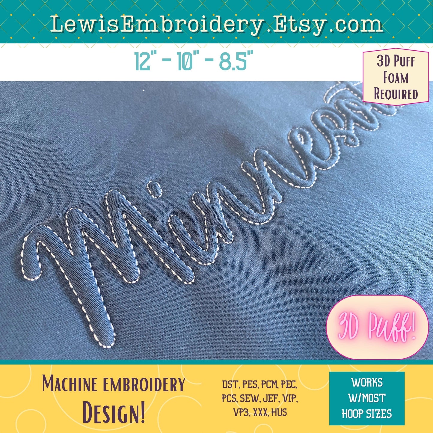 MINNESOTA Embossed 3D Puff, Machine Embroidery Design - NOT Full Font (PDF Tutorial Included)
