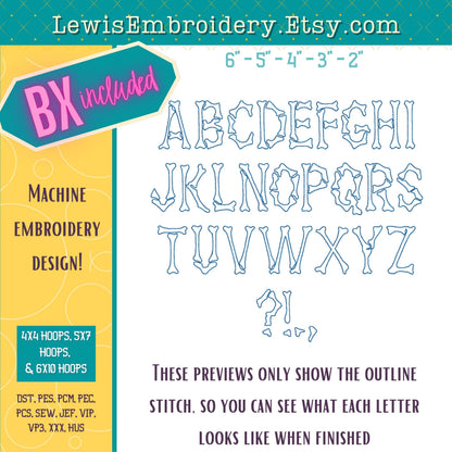 Embossed 3D Puff, Bones, Machine Embroidery Font - With BX - (PDF Tutorial Included)